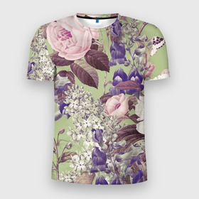 Мужская футболка 3D Slim с принтом Цветы Чудесный Садовый Узор в Тюмени, 100% полиэстер с улучшенными характеристиками | приталенный силуэт, круглая горловина, широкие плечи, сужается к линии бедра | flowers | букет | природа | растение | флора | цветы