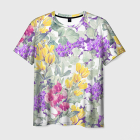 Мужская футболка 3D с принтом Цветы Красочный Луговой Узор в Тюмени, 100% полиэфир | прямой крой, круглый вырез горловины, длина до линии бедер | Тематика изображения на принте: flowers | букет | природа | растение | флора | цветы
