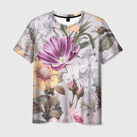 Мужская футболка 3D с принтом Цветы Романтический Букет в Екатеринбурге, 100% полиэфир | прямой крой, круглый вырез горловины, длина до линии бедер | flowers | букет | природа | растение | флора | цветы
