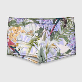 Мужские купальные плавки 3D с принтом Цветы Фиолетовые Дикие Джунгли в Тюмени, Полиэстер 85%, Спандекс 15% |  | flowers | букет | природа | растение | флора | цветы