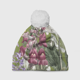Шапка 3D c помпоном с принтом Цветы Ностальгический Весенний Узор в Курске, 100% полиэстер | универсальный размер, печать по всей поверхности изделия | Тематика изображения на принте: flowers | букет | природа | растение | флора | цветы