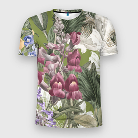Мужская футболка 3D Slim с принтом Цветы Ностальгический Весенний Узор в Курске, 100% полиэстер с улучшенными характеристиками | приталенный силуэт, круглая горловина, широкие плечи, сужается к линии бедра | Тематика изображения на принте: flowers | букет | природа | растение | флора | цветы