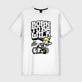 Мужская футболка хлопок Slim с принтом Born to be wild   Рожденный быть диким в Тюмени, 92% хлопок, 8% лайкра | приталенный силуэт, круглый вырез ворота, длина до линии бедра, короткий рукав | baseball cap | bicycle | dude | guy | motto | slogan | бейсболка | велосипед | девиз | парень | слоган | чувак