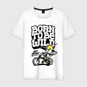 Мужская футболка хлопок с принтом Born to be wild   Рожденный быть диким в Курске, 100% хлопок | прямой крой, круглый вырез горловины, длина до линии бедер, слегка спущенное плечо. | Тематика изображения на принте: baseball cap | bicycle | dude | guy | motto | slogan | бейсболка | велосипед | девиз | парень | слоган | чувак