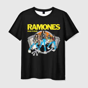 Мужская футболка 3D с принтом Road to Ruin   Ramones в Новосибирске, 100% полиэфир | прямой крой, круглый вырез горловины, длина до линии бедер | ramone | ramones | джонни | джоуи | ди ди томми | марки | панк | поп | раманес | раманэс | рамон | рамонес | рамонэс | рамоун | рамоунз | рамоунс | рок группа | хард | хардрок