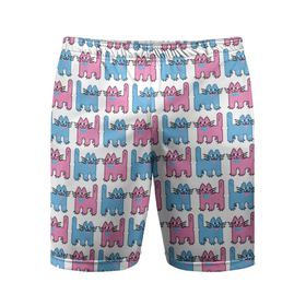 Мужские шорты спортивные с принтом Пиксельные коты: розовый и голубой, паттерн в Кировске,  |  | бесшовный паттерн | котики | коты | кошки | паттерн | пиксели | пиксель арт | розовый | рыбка | сердце