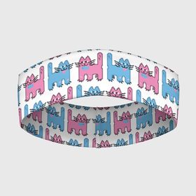 Повязка на голову 3D с принтом Пиксельные коты: розовый и голубой, паттерн в Петрозаводске,  |  | бесшовный паттерн | котики | коты | кошки | паттерн | пиксели | пиксель арт | розовый | рыбка | сердце