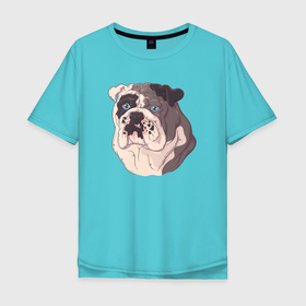 Мужская футболка хлопок Oversize с принтом Морда   Бульдога в Курске, 100% хлопок | свободный крой, круглый ворот, “спинка” длиннее передней части | Тематика изображения на принте: бульдог | пес | песик | собака | собачка