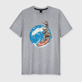 Мужская футболка хлопок Slim с принтом Ослик на доске (серфинг) в Санкт-Петербурге, 92% хлопок, 8% лайкра | приталенный силуэт, круглый вырез ворота, длина до линии бедра, короткий рукав | волны | море | осел | ослик | ослица | серфинг