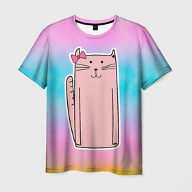 Мужская футболка 3D с принтом Розовая  кошечка в Санкт-Петербурге, 100% полиэфир | прямой крой, круглый вырез горловины, длина до линии бедер | кот | котенок | котик | кошечка | кошка | розовая