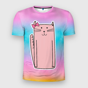 Мужская футболка 3D Slim с принтом Розовая  кошечка в Кировске, 100% полиэстер с улучшенными характеристиками | приталенный силуэт, круглая горловина, широкие плечи, сужается к линии бедра | кот | котенок | котик | кошечка | кошка | розовая