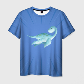 Мужская футболка 3D с принтом Плавающий  динозаврик в Кировске, 100% полиэфир | прямой крой, круглый вырез горловины, длина до линии бедер | dino | дино | динозавр | динозаврик | плавающий динозаврик