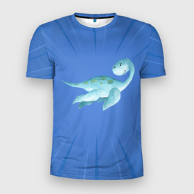 Мужская футболка 3D Slim с принтом Плавающий  динозаврик , 100% полиэстер с улучшенными характеристиками | приталенный силуэт, круглая горловина, широкие плечи, сужается к линии бедра | dino | дино | динозавр | динозаврик | плавающий динозаврик