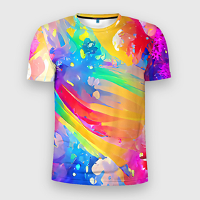 Мужская футболка 3D Slim с принтом Радужный рисунок в Тюмени, 100% полиэстер с улучшенными характеристиками | приталенный силуэт, круглая горловина, широкие плечи, сужается к линии бедра | bright | colors | funny | multicoloured | positive | rainbow | summer | абстракция | веселый | забавный | краски | красочный | лето | насыщенный | позитив | радостный | радуга | разноцветный | сочный | фееричный | цвета | яркий