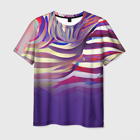 Мужская футболка 3D с принтом Красочные полосы в Тюмени, 100% полиэфир | прямой крой, круглый вырез горловины, длина до линии бедер | bright | colors | multicoloured | positive | purple | summer | краски | красочный | лето | линии | позитивный | полосы | радостный | разноцветные | узоры | фееричный | фиолетовый | цвета | яркий