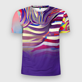 Мужская футболка 3D Slim с принтом Красочные полосы в Тюмени, 100% полиэстер с улучшенными характеристиками | приталенный силуэт, круглая горловина, широкие плечи, сужается к линии бедра | bright | colors | multicoloured | positive | purple | summer | краски | красочный | лето | линии | позитивный | полосы | радостный | разноцветные | узоры | фееричный | фиолетовый | цвета | яркий