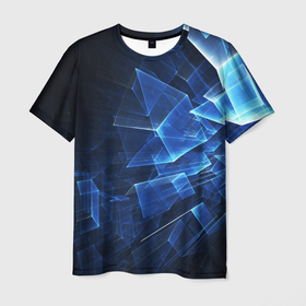 Мужская футболка 3D с принтом Abstract geometric    Прозрачные синие голографические кубы в Тюмени, 100% полиэфир | прямой крой, круглый вырез горловины, длина до линии бедер | abstraction | geometric | neon | pattern | абстракция | геометрия | неон | паттерн