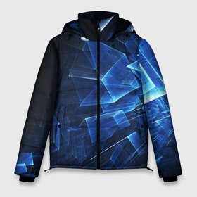 Мужская зимняя куртка 3D с принтом Abstract geometric    Прозрачные синие голографические кубы в Екатеринбурге, верх — 100% полиэстер; подкладка — 100% полиэстер; утеплитель — 100% полиэстер | длина ниже бедра, свободный силуэт Оверсайз. Есть воротник-стойка, отстегивающийся капюшон и ветрозащитная планка. 

Боковые карманы с листочкой на кнопках и внутренний карман на молнии. | abstraction | geometric | neon | pattern | абстракция | геометрия | неон | паттерн