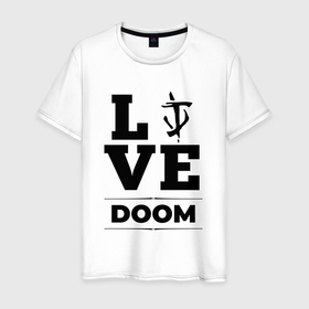 Мужская футболка хлопок с принтом Doom Love Classic в Петрозаводске, 100% хлопок | прямой крой, круглый вырез горловины, длина до линии бедер, слегка спущенное плечо. | doom | logo | love | дум | игра | игры | лого | логотип | символ