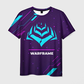 Мужская футболка 3D с принтом Warframe Gaming Neon в Белгороде, 100% полиэфир | прямой крой, круглый вырез горловины, длина до линии бедер | logo | neon | paint | warframe | брызги | варфрейм | игра | игры | краска | лого | логотип | неон | символ