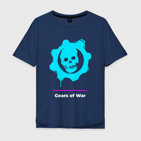 Мужская футболка хлопок Oversize с принтом Gears of War в неоновых цветах в Новосибирске, 100% хлопок | свободный крой, круглый ворот, “спинка” длиннее передней части | gears | gears of war | logo | neon | war | вар | гирс | игра | игры | лого | логотип | неон | символ