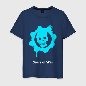 Мужская футболка хлопок с принтом Gears of War в неоновых цветах в Новосибирске, 100% хлопок | прямой крой, круглый вырез горловины, длина до линии бедер, слегка спущенное плечо. | gears | gears of war | logo | neon | war | вар | гирс | игра | игры | лого | логотип | неон | символ