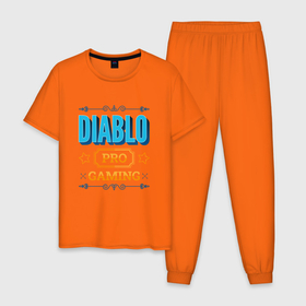 Мужская пижама хлопок с принтом Diablo PRO Gaming в Курске, 100% хлопок | брюки и футболка прямого кроя, без карманов, на брюках мягкая резинка на поясе и по низу штанин
 | diablo | logo | pro | диабло | игра | игры | лого | логотип | символ