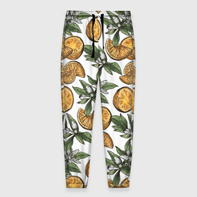 Мужские брюки 3D с принтом Узор из тропических апельсинов в Новосибирске, 100% полиэстер | манжеты по низу, эластичный пояс регулируется шнурком, по бокам два кармана без застежек, внутренняя часть кармана из мелкой сетки | drawn | fruit | frukt | frukti | frukty | hand | handdrawn | orange | pattern | summer | tropical | апельсины | вручную | лето | паттерн | рисунок от руки | фруктовый узор