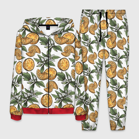Мужской костюм 3D с принтом Узор из тропических апельсинов в Новосибирске, 100% полиэстер | Манжеты и пояс оформлены тканевой резинкой, двухслойный капюшон со шнурком для регулировки, карманы спереди | drawn | fruit | frukt | frukti | frukty | hand | handdrawn | orange | pattern | summer | tropical | апельсины | вручную | лето | паттерн | рисунок от руки | фруктовый узор