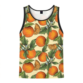 Мужская майка 3D с принтом Узор Апельсиновое настроение , 100% полиэстер | круглая горловина, приталенный силуэт, длина до линии бедра. Пройма и горловина окантованы тонкой бейкой | Тематика изображения на принте: drawn | fruit | frukt | frukti | frukty | hand | handdrawn | orange | pattern | summer | tropical | апельсиновый сок | апельсины | вручную | лето | паттерн | рисунок от руки | фруктовый узор | целые апельсины