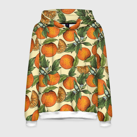 Мужская толстовка 3D с принтом Узор Апельсиновое настроение в Курске, 100% полиэстер | двухслойный капюшон со шнурком для регулировки, мягкие манжеты на рукавах и по низу толстовки, спереди карман-кенгуру с мягким внутренним слоем. | drawn | fruit | frukt | frukti | frukty | hand | handdrawn | orange | pattern | summer | tropical | апельсиновый сок | апельсины | вручную | лето | паттерн | рисунок от руки | фруктовый узор | целые апельсины