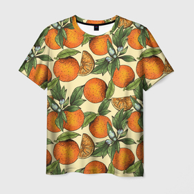 Мужская футболка 3D с принтом Узор Апельсиновое настроение , 100% полиэфир | прямой крой, круглый вырез горловины, длина до линии бедер | drawn | fruit | frukt | frukti | frukty | hand | handdrawn | orange | pattern | summer | tropical | апельсиновый сок | апельсины | вручную | лето | паттерн | рисунок от руки | фруктовый узор | целые апельсины