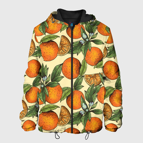 Мужская куртка 3D с принтом Узор Апельсиновое настроение в Новосибирске, ткань верха — 100% полиэстер, подклад — флис | прямой крой, подол и капюшон оформлены резинкой с фиксаторами, два кармана без застежек по бокам, один большой потайной карман на груди. Карман на груди застегивается на липучку | drawn | fruit | frukt | frukti | frukty | hand | handdrawn | orange | pattern | summer | tropical | апельсиновый сок | апельсины | вручную | лето | паттерн | рисунок от руки | фруктовый узор | целые апельсины