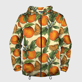 Мужская ветровка 3D с принтом Узор Апельсиновое настроение в Курске, 100% полиэстер | подол и капюшон оформлены резинкой с фиксаторами, два кармана без застежек по бокам, один потайной карман на груди | Тематика изображения на принте: drawn | fruit | frukt | frukti | frukty | hand | handdrawn | orange | pattern | summer | tropical | апельсиновый сок | апельсины | вручную | лето | паттерн | рисунок от руки | фруктовый узор | целые апельсины