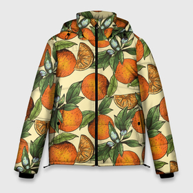 Мужская зимняя куртка 3D с принтом Узор Апельсиновое настроение в Санкт-Петербурге, верх — 100% полиэстер; подкладка — 100% полиэстер; утеплитель — 100% полиэстер | длина ниже бедра, свободный силуэт Оверсайз. Есть воротник-стойка, отстегивающийся капюшон и ветрозащитная планка. 

Боковые карманы с листочкой на кнопках и внутренний карман на молнии. | drawn | fruit | frukt | frukti | frukty | hand | handdrawn | orange | pattern | summer | tropical | апельсиновый сок | апельсины | вручную | лето | паттерн | рисунок от руки | фруктовый узор | целые апельсины