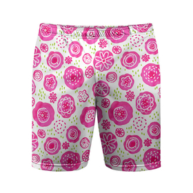 Мужские шорты спортивные с принтом Яркие розовые цветы в дудл стиле, абстракция ,  |  | акварель | акварельные пятна | весна | дудл | зеленый | каракули | летний паттерн | лето | луг | паттерн | розовый | узор | цветы