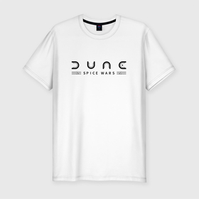 Мужская футболка хлопок Slim с принтом Dune: Spice Wars | black logo в Белгороде, 92% хлопок, 8% лайкра | приталенный силуэт, круглый вырез ворота, длина до линии бедра, короткий рукав | dune | game | gamer | shai hulud | дюна | дюна 2021 | игра | космос | песок | планета | червь