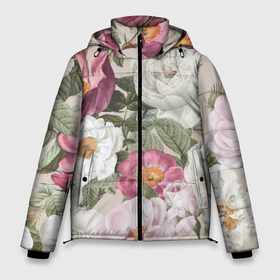 Мужская зимняя куртка 3D с принтом Цветы Розовый Сад Пион и Роз в Тюмени, верх — 100% полиэстер; подкладка — 100% полиэстер; утеплитель — 100% полиэстер | длина ниже бедра, свободный силуэт Оверсайз. Есть воротник-стойка, отстегивающийся капюшон и ветрозащитная планка. 

Боковые карманы с листочкой на кнопках и внутренний карман на молнии. | flowers | букет | пионы | природа | растение | розы | флора | цветы
