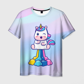 Мужская футболка 3D с принтом Взлетающий единорог , 100% полиэфир | прямой крой, круглый вырез горловины, длина до линии бедер | unicorn | газы | единорог | инрог | лошадь | пук | радуга | существо