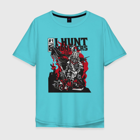 Мужская футболка хлопок Oversize с принтом Monster hunter warrior comic в Санкт-Петербурге, 100% хлопок | свободный крой, круглый ворот, “спинка” длиннее передней части | Тематика изображения на принте: monster hunter | воин | комикс | монстры | существа