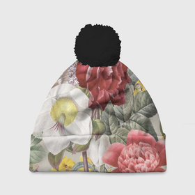 Шапка 3D c помпоном с принтом Цветы Красочный Садовый Букет , 100% полиэстер | универсальный размер, печать по всей поверхности изделия | flowers | букет | природа | растение | флора | цветы