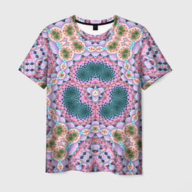 Мужская футболка 3D с принтом ЦВЕТНОЙ УЗОР КАЛЕЙДОСКОПА в Белгороде, 100% полиэфир | прямой крой, круглый вырез горловины, длина до линии бедер | абстракция | геометрический | декоративный | красивый | красочный | розовый | синий | текстура | цвет | цветочный | яркий