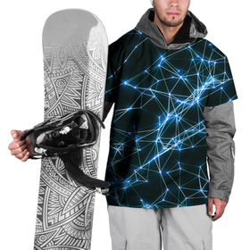Накидка на куртку 3D с принтом нейронная сеть   фон , 100% полиэстер |  | геометрический | красивый | неон | полосы | пространство | свечение | синий | современный | текстурный | темнота | узор | фон | футуристический | черный | яркий