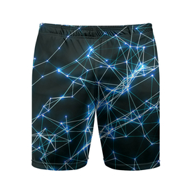 Мужские шорты спортивные с принтом нейронная сеть   фон в Курске,  |  | Тематика изображения на принте: геометрический | красивый | неон | полосы | пространство | свечение | синий | современный | текстурный | темнота | узор | фон | футуристический | черный | яркий
