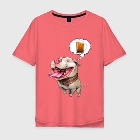 Мужская футболка хлопок Oversize с принтом Пивбуль в Кировске, 100% хлопок | свободный крой, круглый ворот, “спинка” длиннее передней части | beer | meme | memes | pitbull | квас | любитель кваса | мем | мем с собакой | мемы | напиток | новы | пенный напиток | питбуль | собака | собака мечтае