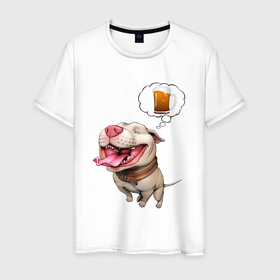 Мужская футболка хлопок с принтом Пивбуль в Кировске, 100% хлопок | прямой крой, круглый вырез горловины, длина до линии бедер, слегка спущенное плечо. | beer | meme | memes | pitbull | квас | любитель кваса | мем | мем с собакой | мемы | напиток | новы | пенный напиток | питбуль | собака | собака мечтае