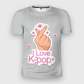 Мужская футболка 3D Slim с принтом Я люблю K pop   жест Хани в Курске, 100% полиэстер с улучшенными характеристиками | приталенный силуэт, круглая горловина, широкие плечи, сужается к линии бедра | bts | k pop | бтс | музыка | рука с сердцем | символ | символ бтс