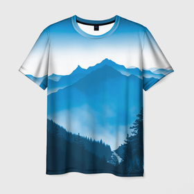 Мужская футболка 3D с принтом Горы   Лес в Курске, 100% полиэфир | прямой крой, круглый вырез горловины, длина до линии бедер | forest | mountains | river | горы | лес | река