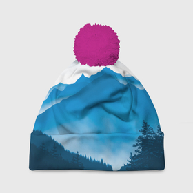 Шапка 3D c помпоном с принтом Горы   Лес в Курске, 100% полиэстер | универсальный размер, печать по всей поверхности изделия | forest | mountains | river | горы | лес | река