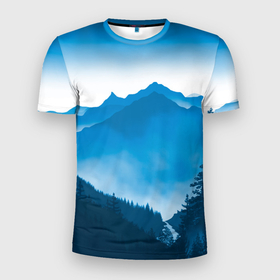 Мужская футболка 3D Slim с принтом Горы   Лес в Новосибирске, 100% полиэстер с улучшенными характеристиками | приталенный силуэт, круглая горловина, широкие плечи, сужается к линии бедра | forest | mountains | river | горы | лес | река